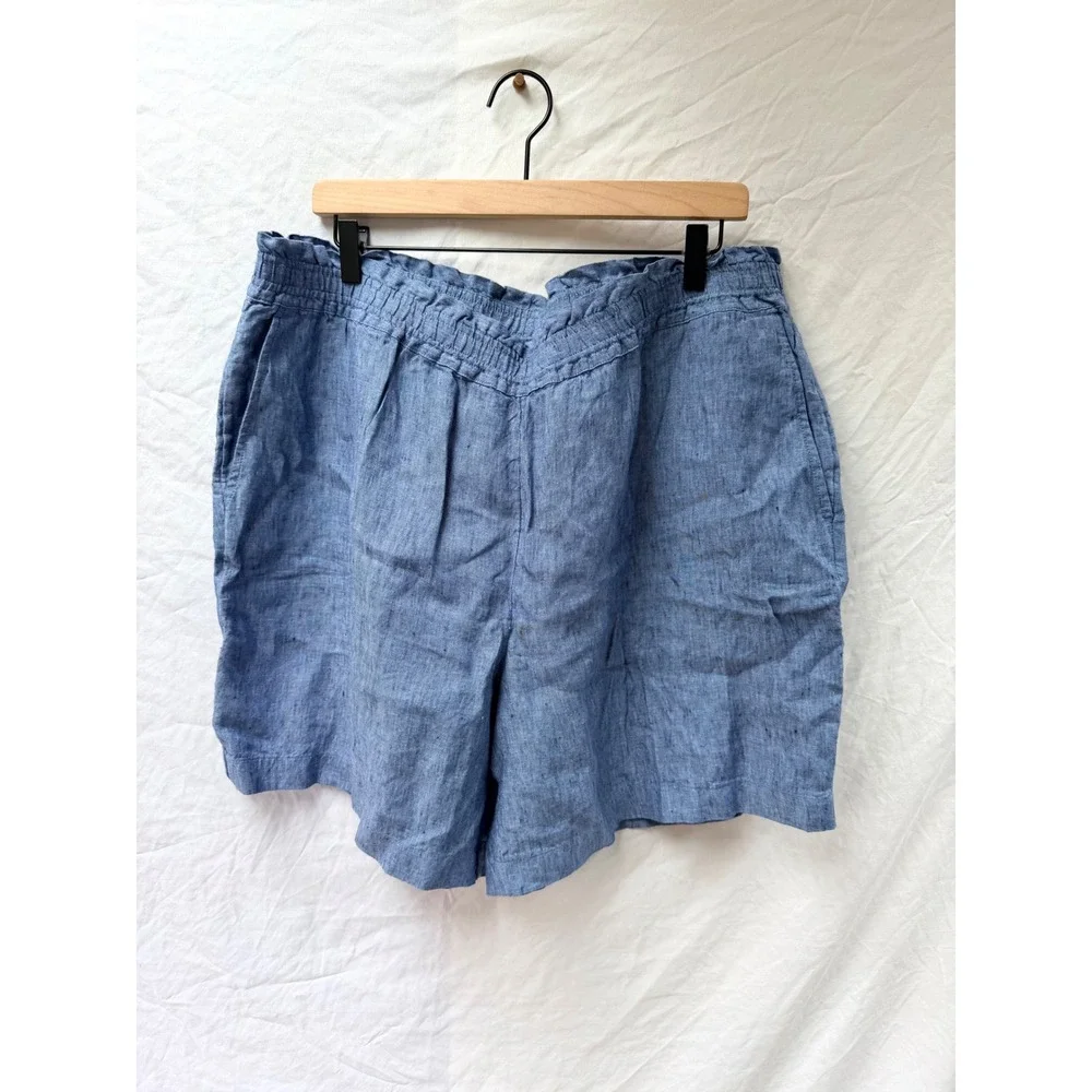 Charter Club Luxury Linen Shorts Womens XXL Blue Elastic Paperbag Waist Relaxed - Picture 1 of 6